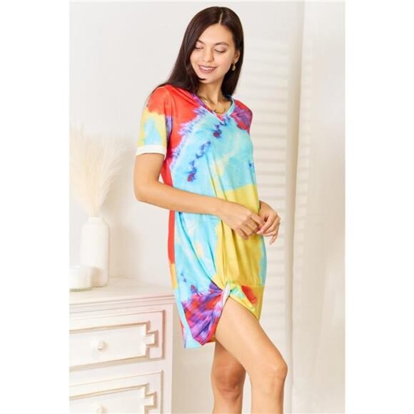 Shiny Tie-Dye V-Neck‎ Twisted Dress - Picture 4 of 6